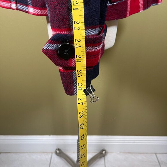American Eagle Plaid Jacket Red Blue White Button Front Wool Coat Womens Size L - Picture 10 of 14